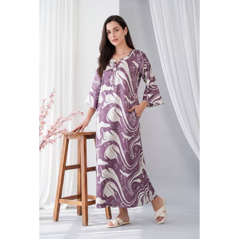 JULIANA DREAM Women satin Bell Sleeves Purple Nighty (L)