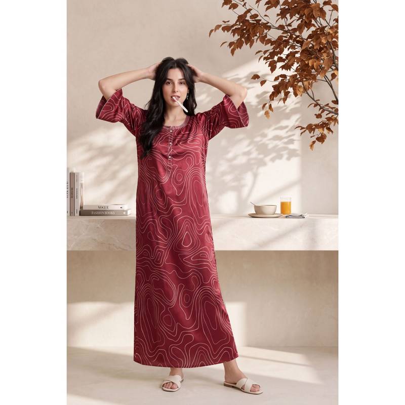JULIANA DREAM Women satin Bell Sleeves Red Nighty (L)