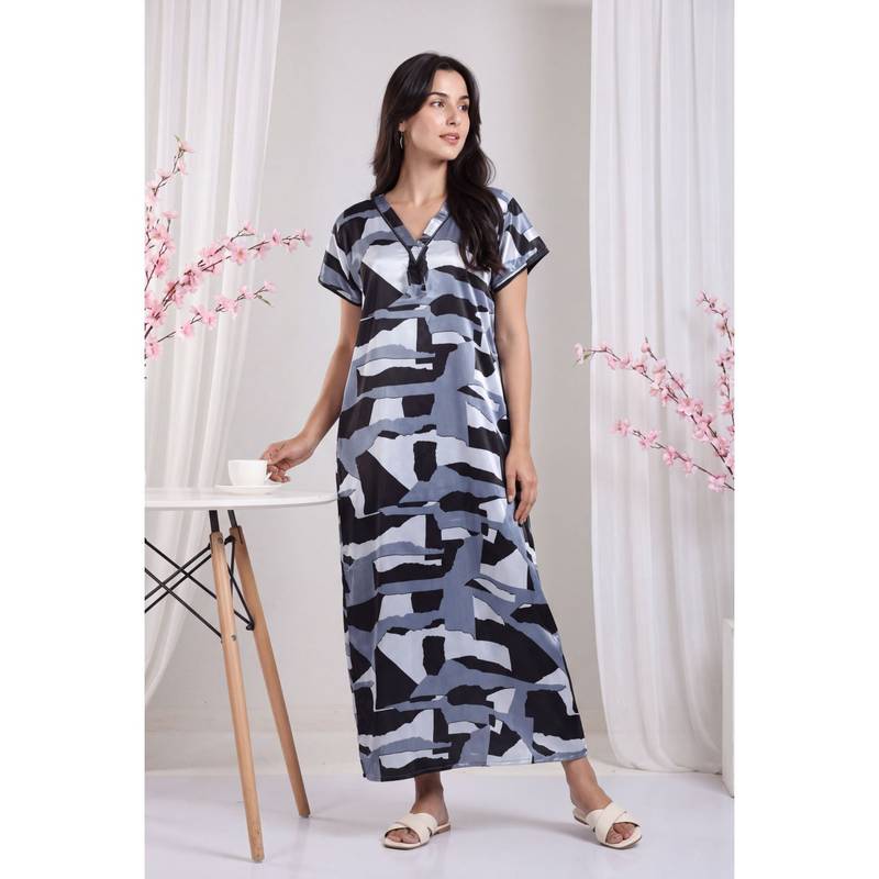 JULIANA DREAM Women satin Grey nighty with short sleeves (L)