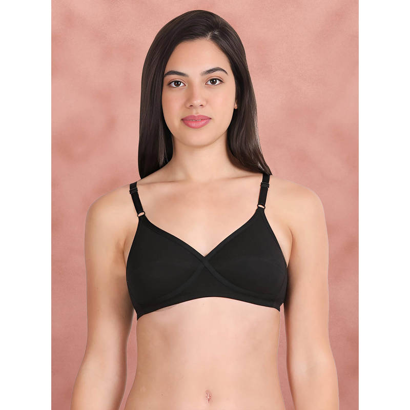 Shyaway By Susie Black Beauty Non-Padded Wire Free Seamed 3/4Th Coverage Cotton Bra (46B)