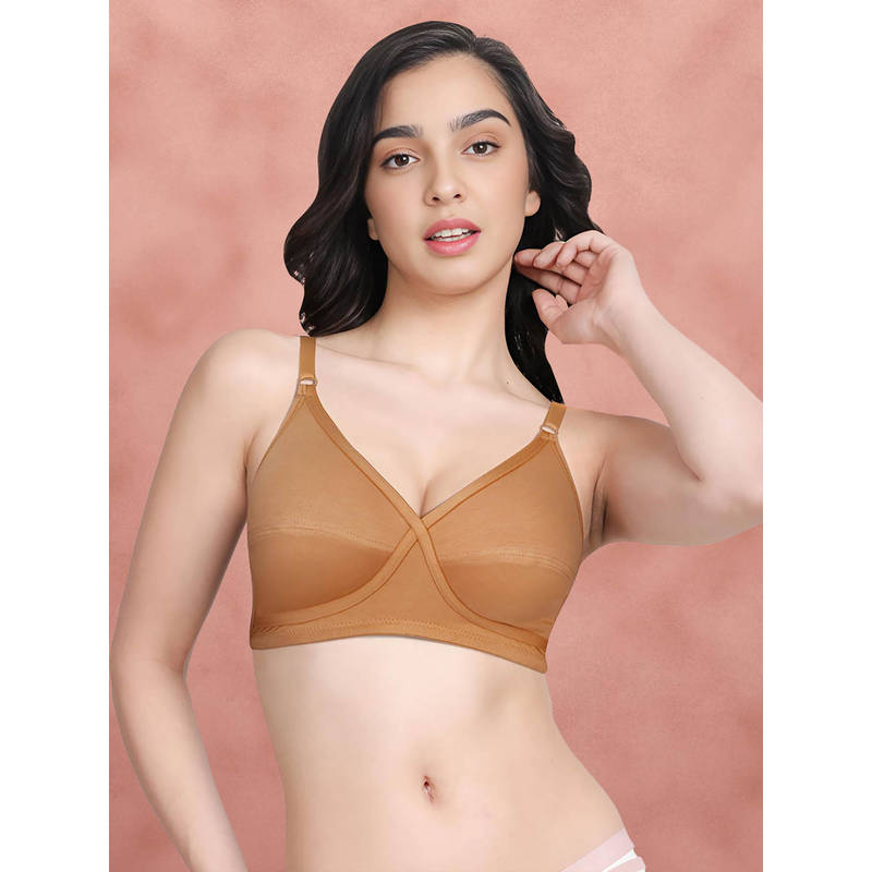 Shyaway By Susie Fenugreek Beige Non-Padded Wire Free Seamed Cotton Bra (46B)
