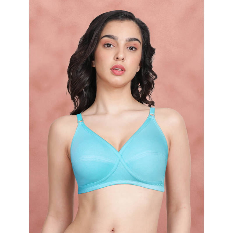 Shyaway By Susie Porcelain Blue Non-Padded Wire Free Seamed 3/4Th Coverage Cotton Bra (46B)
