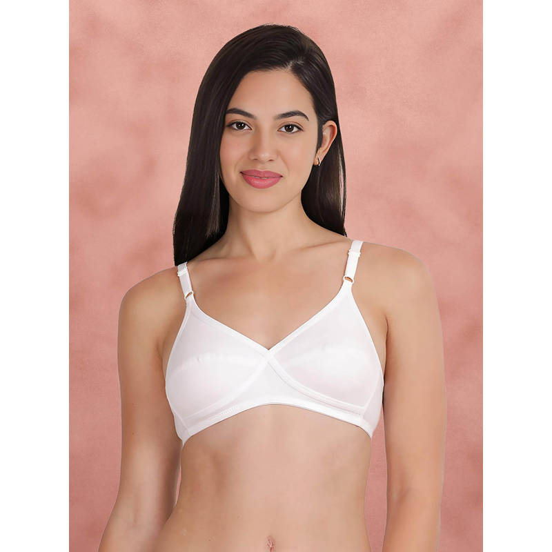 Shyaway By Susie White Non-Padded Wire Free Seamed 3/4Th Coverage Cotton Bra (46B)