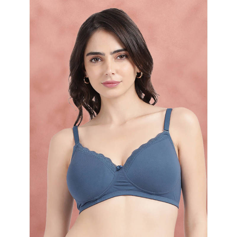 Shyaway By Susie True Navy Blue Padded Wire Free Seamed Cotton Bra (34D)