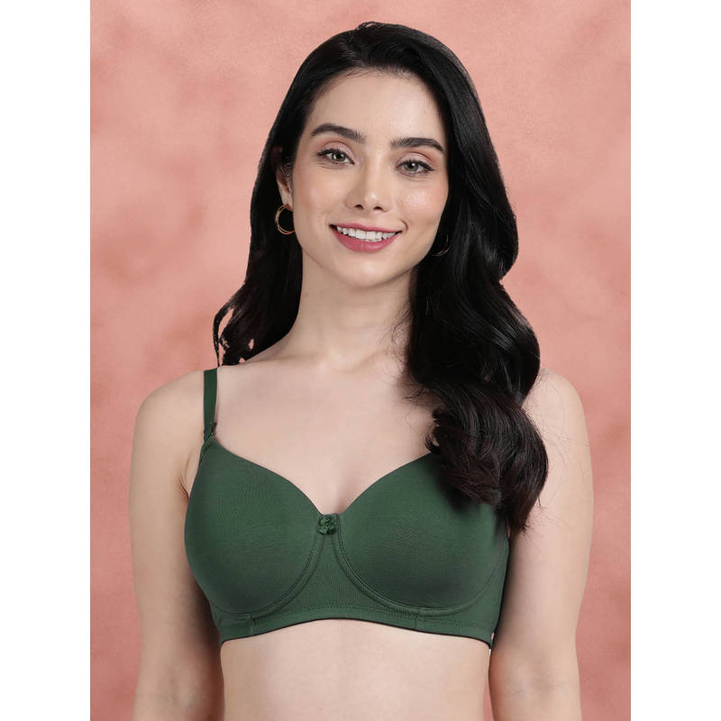 Shyaway By Susie Hunter Green Padded Wire Free Seamless 3/4Th Coverage Cotton Bra (36DD)