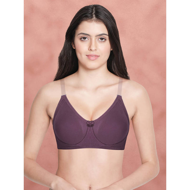 Shyaway by Susie Berry Purple Conserve Non-Padded Wire free Seamless Cotton Bra (34E)