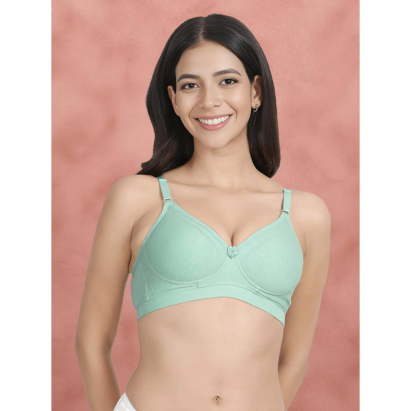 Shyaway by Susie Bay Green Padded Wire free Seamed Full Coverage Cotton Bra (34B)