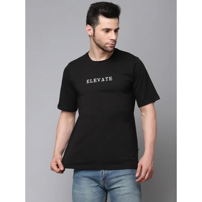 RIGO Men Cotton Round Neck Black Solid Half Sleeves T-Shirt (M)