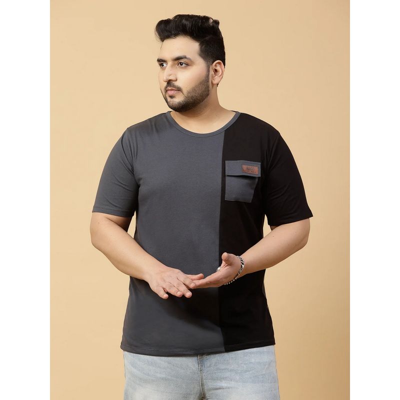 RIGO Men Grey Cotton Round Neck Colorblock Half Sleeves T-Shirt (3XL)