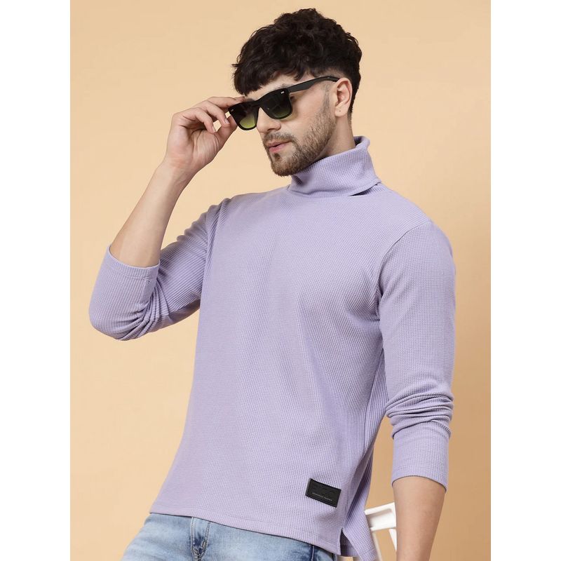 RIGO Men Purple Knitted Turtle Neck Textured Full Sleeves T-Shirt (XL)
