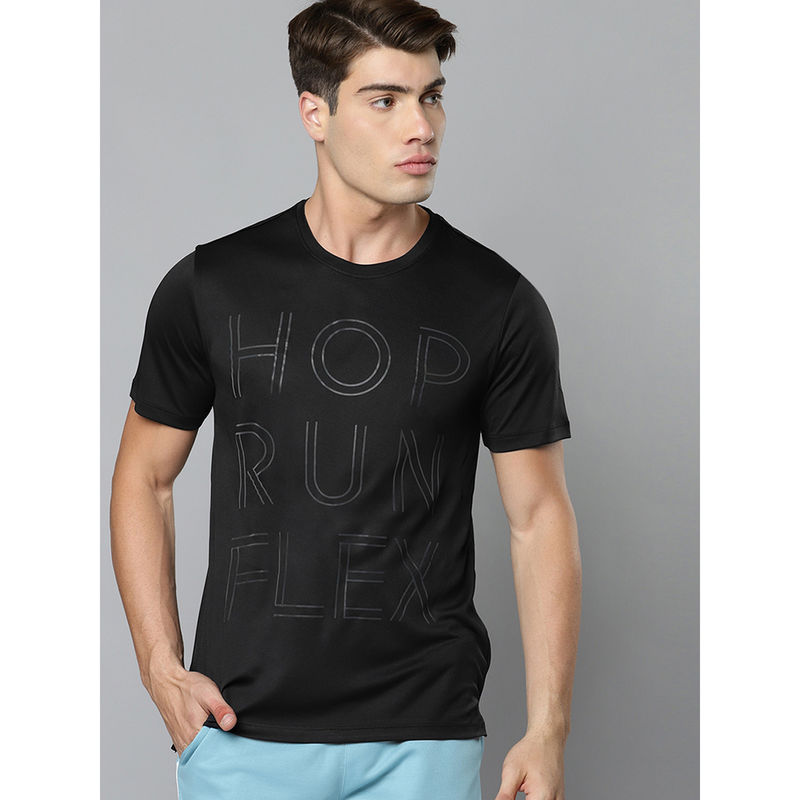 Alcis Men Black Typography Printed Slim Fit Training Or Gym T-Shirt (L)