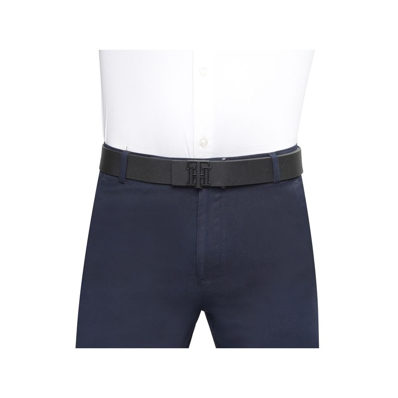 Tommy Hilfiger Men Leather Casual Belt - Black (Thorpe) (L)