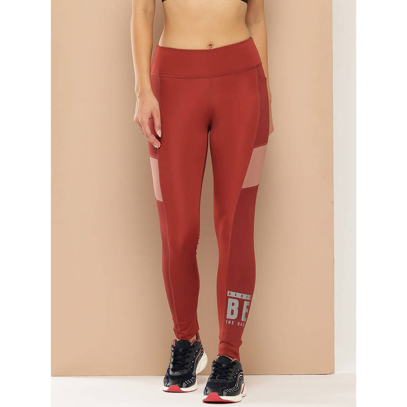 Alcis Women Maroon and Rose Panelled Tights (XS)