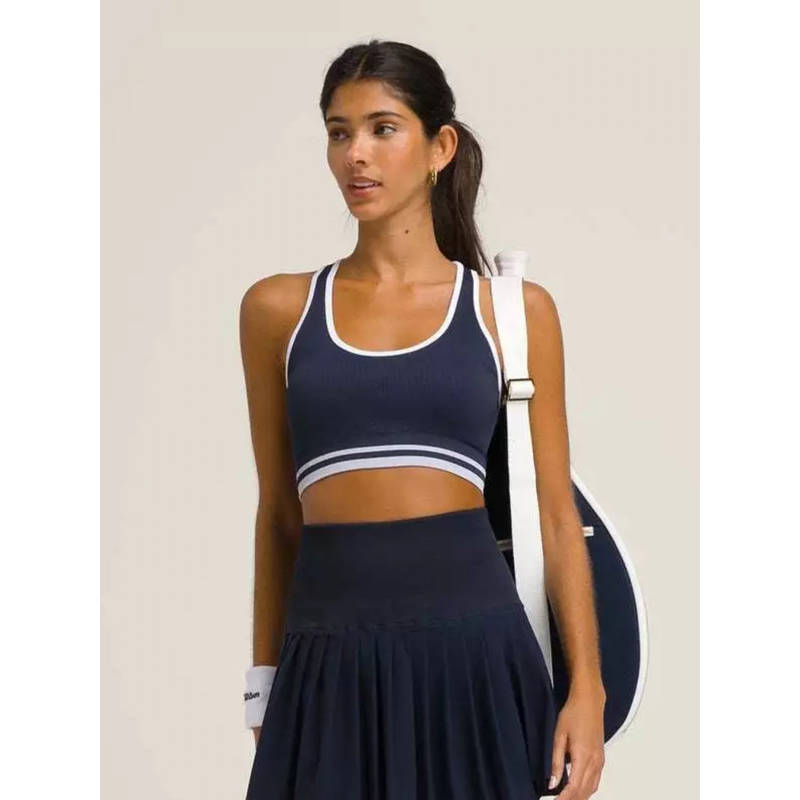 Wilson Women Ace Seamless Bra Tank Top Navy Sleeveless Ribbed Stretch Sports Tank Top (S)