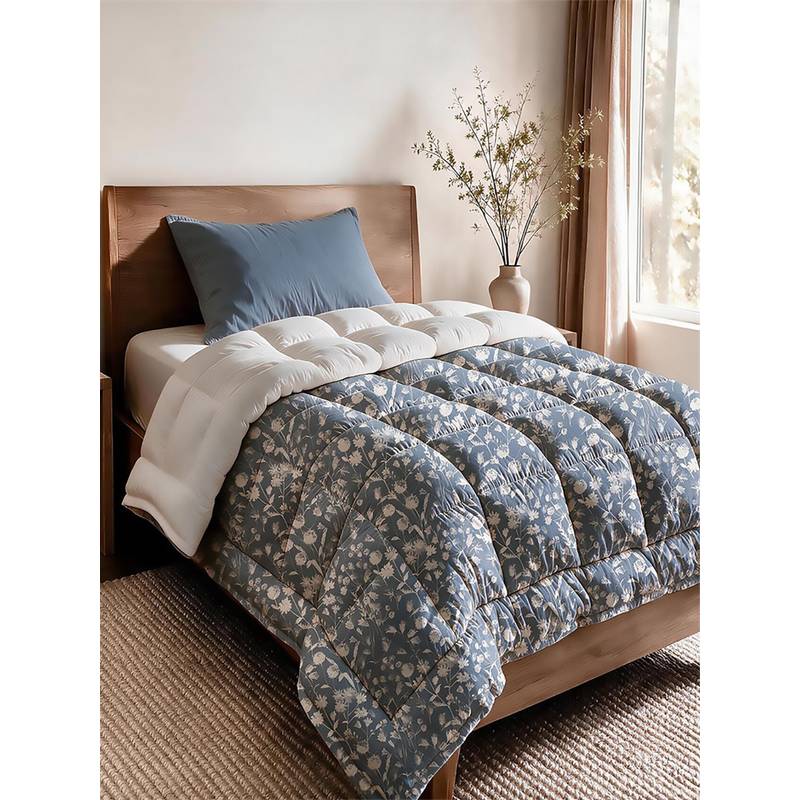 Linen Home Cotton Reversible Comforter Single Blossomy Blue (Single)