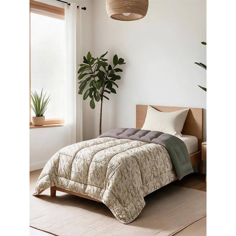 Linen Home Cotton Reversible Comforter Single Moss and Fern (Single)