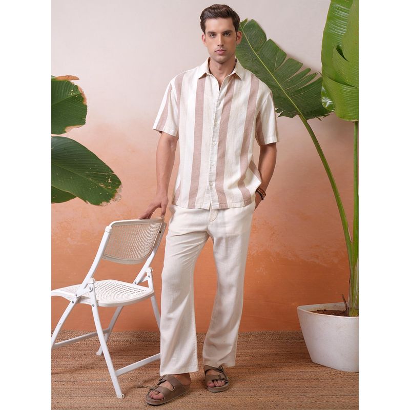 LOCOMOTIVE Men White Stripes Casual Shirt (L)