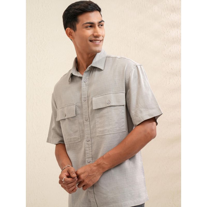 LOCOMOTIVE Men Grey Solid/Plain Casual Shirt (L)