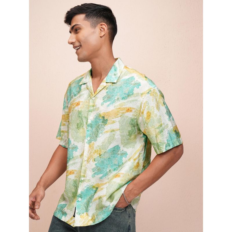 LOCOMOTIVE Men Green Printed Casual Shirt (L)