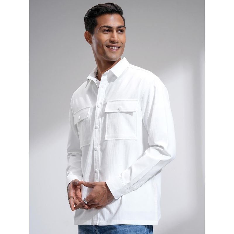 LOCOMOTIVE Men White Solid/Plain Casual Shirt (L)
