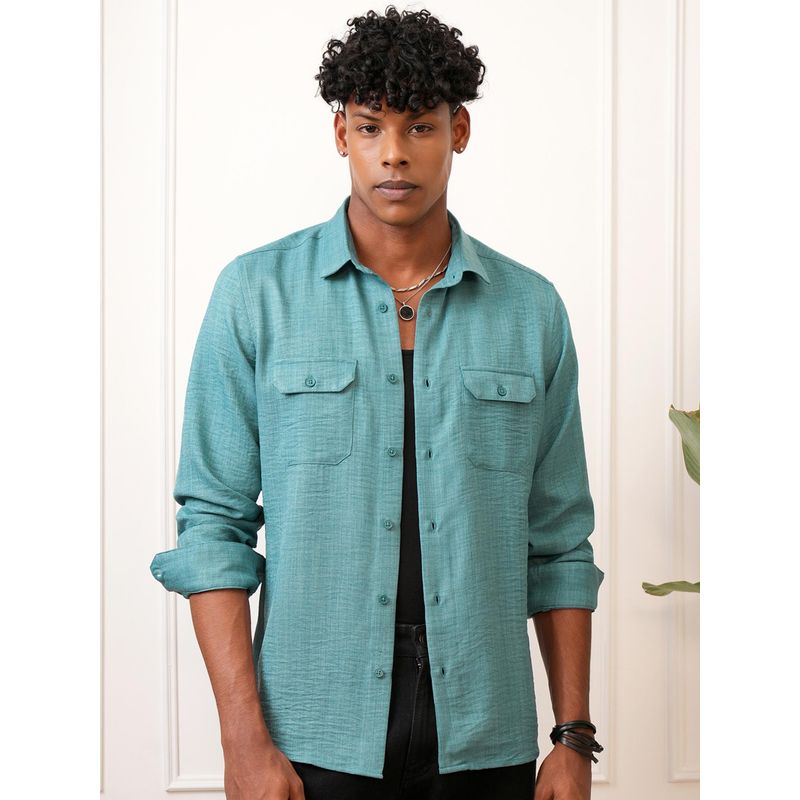 LOCOMOTIVE Men Teal Solid/Plain Casual Shirt (L)