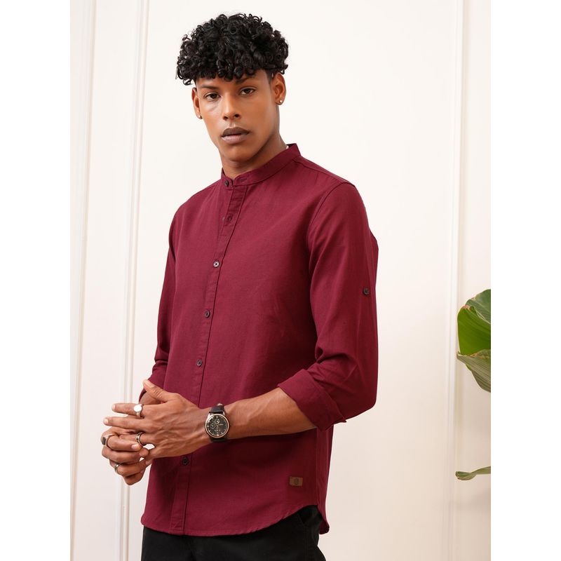 LOCOMOTIVE Men Maroon Solid/Plain Casual Shirt (L)