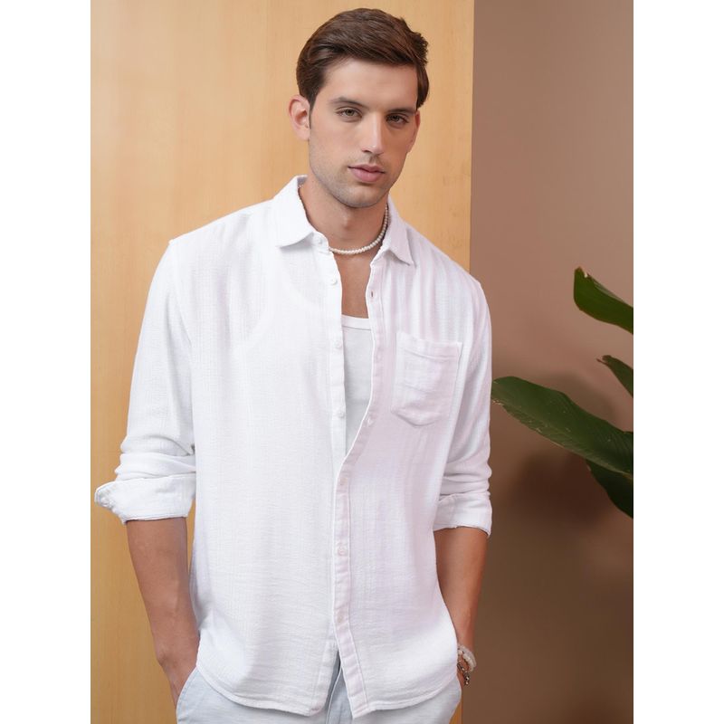 LOCOMOTIVE Men White Solid/Plain Casual Shirt (L)