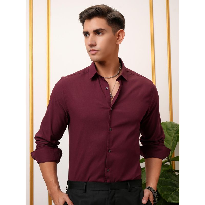 LOCOMOTIVE Men Maroon Solid/Plain Casual Shirt (L)