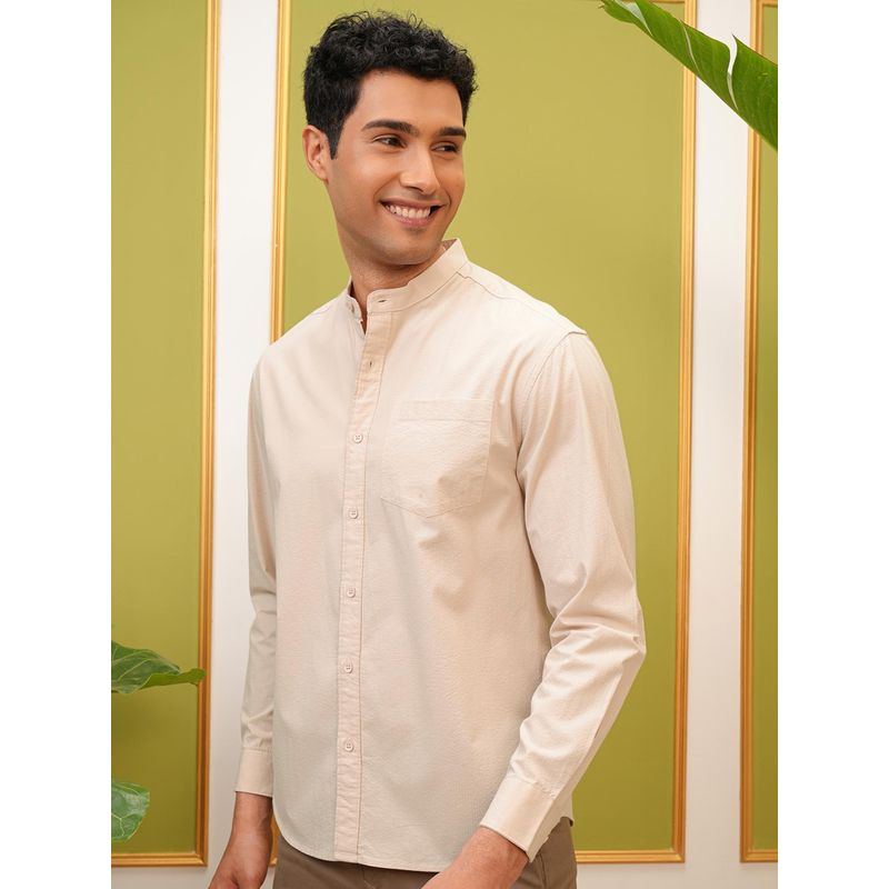 LOCOMOTIVE Men Cream Solid/Plain Casual Shirt (L)
