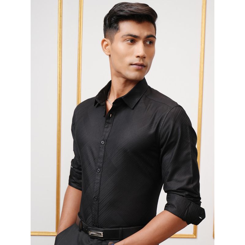LOCOMOTIVE Men Black Solid/Plain Formal Shirt (L)
