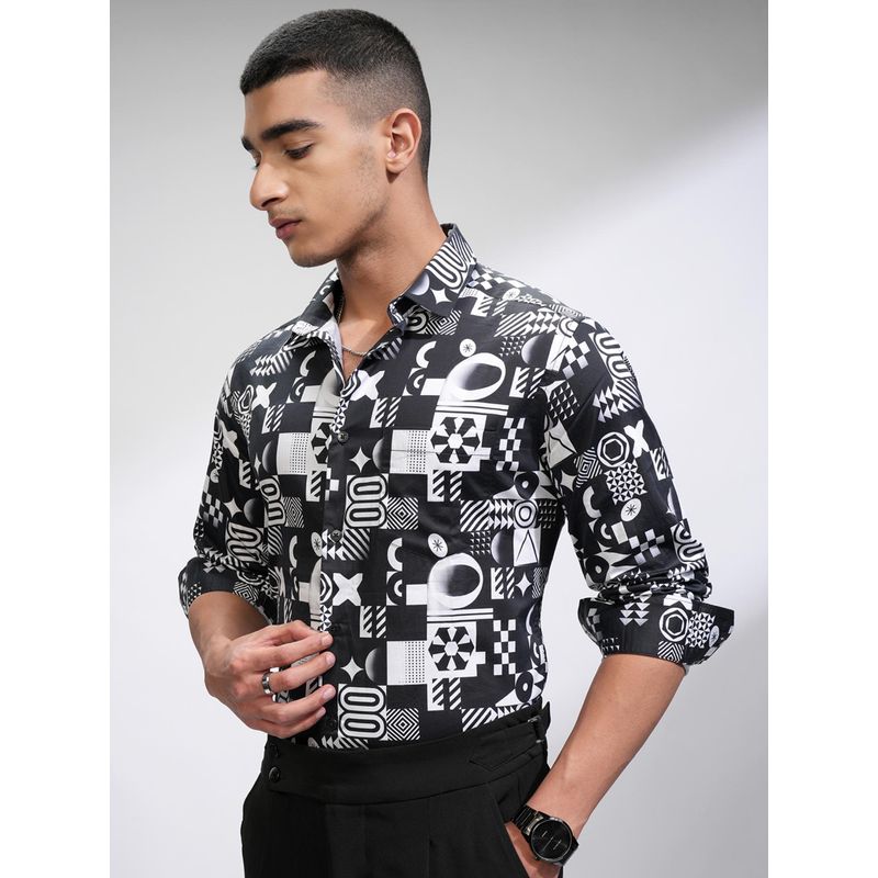 LOCOMOTIVE Men Black Graphic Casual Shirt (L)