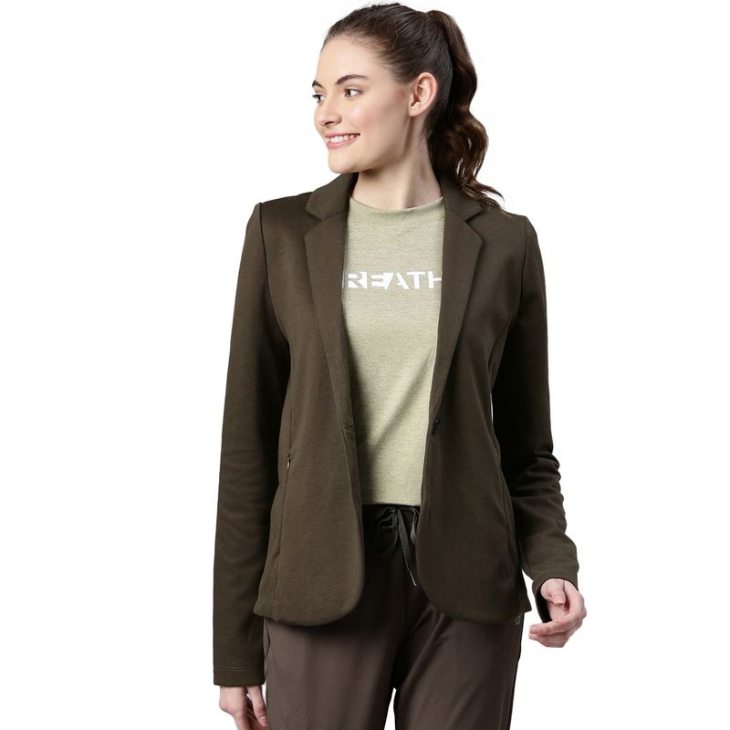 Enamor Womens A903-Dry Fit Full Sleeve With Antimicrobial Finish Sporty Blazer-Olive Night (S)