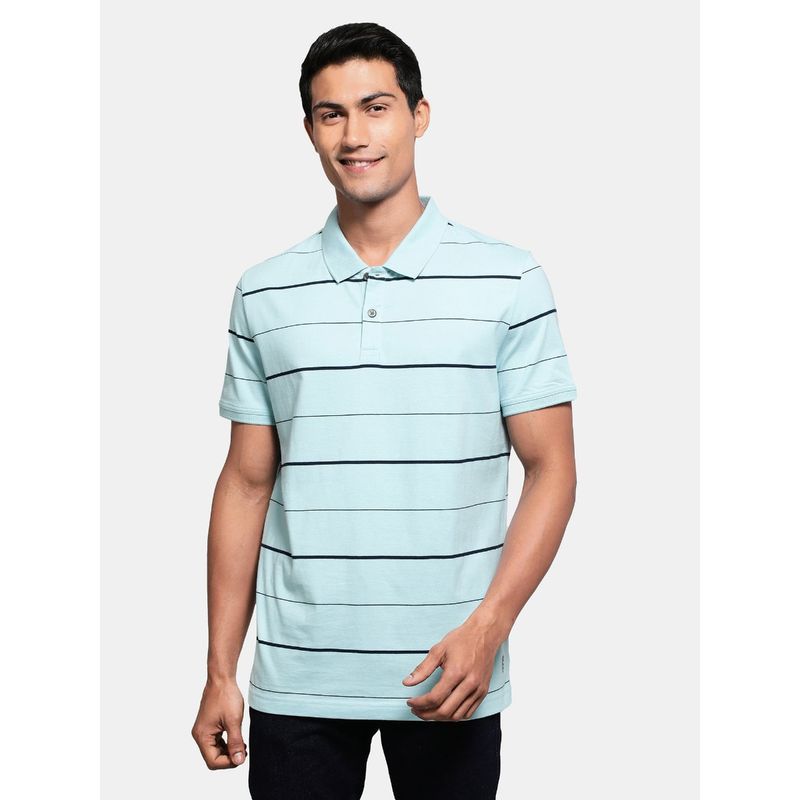 Jockey UM15 Men Cotton Striped Polo T-Shirt - Sea Angel and Navy (M)