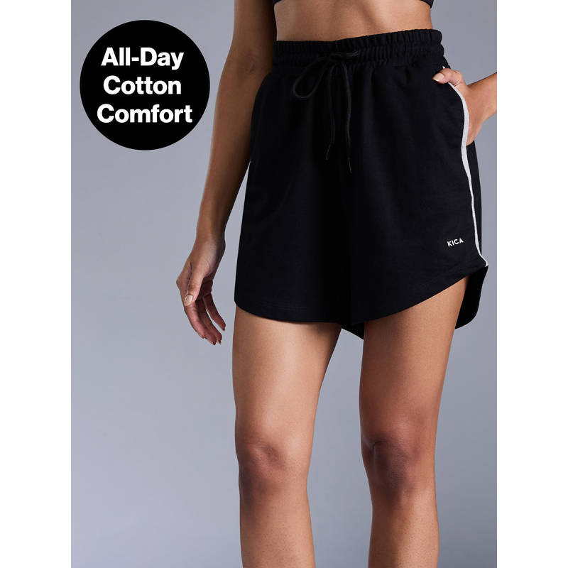 Kica Cotton Terry 3.5" Relaxed Fit Shorts with Pockets for Workout & Lounge KIC405 Black (XS)