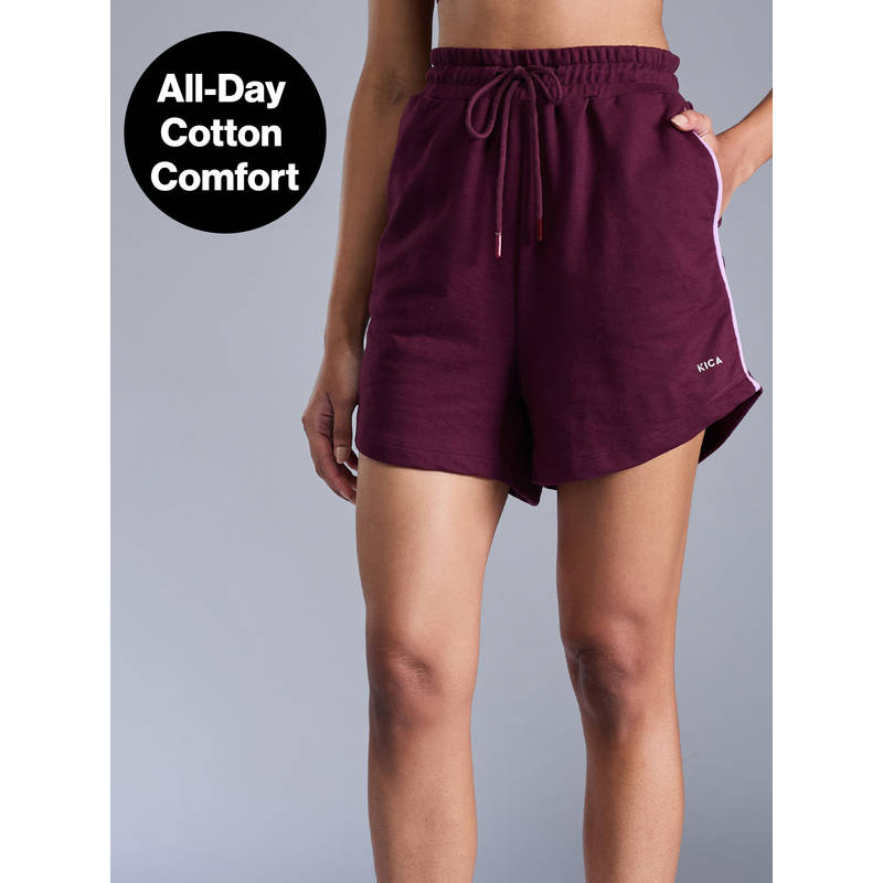 Kica Cotton Terry 3.5" Relaxed Fit Shorts with Pockets for Workout & Lounge KIC405 Wine (XS)