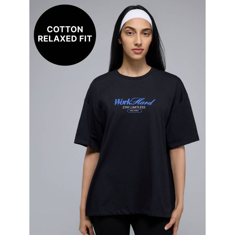 Kica 100% Cotton Oversized Graphic T-Shirt for Casual, Travel & Everyday Lifestyle KIC038 Black (XS)