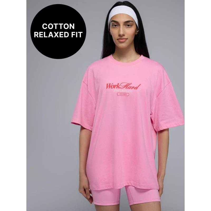 Kica 100% Cotton Oversized Graphic T-Shirt for Casual, Travel & Everyday Lifestyle KIC038 Pink (XS)