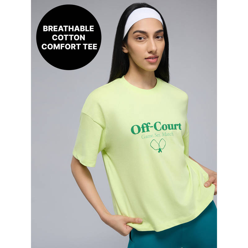 Kica 100% Cotton Cropped Jersey Top in Relaxed Fit For Pickleball, Sports & Everyday KIC041 Neon(XS)