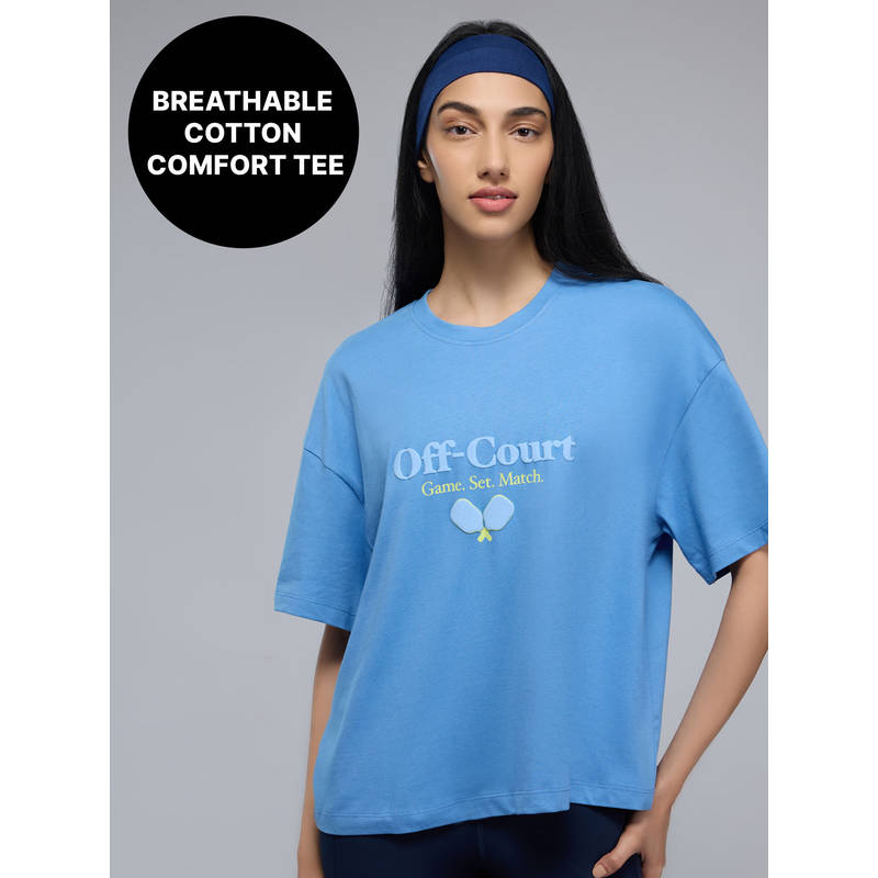 Kica 100% Cotton Cropped Jersey Top in Relaxed Fit For Pickleball,Sports & Everyday KIC041 Blue (XS)