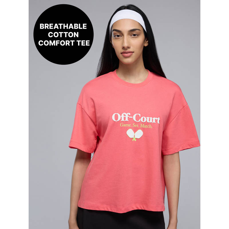 Kica 100% Cotton Cropped Jersey Top in Relaxed Fit For Pickleball, Sports & Everyday KIC041 Red (XS)