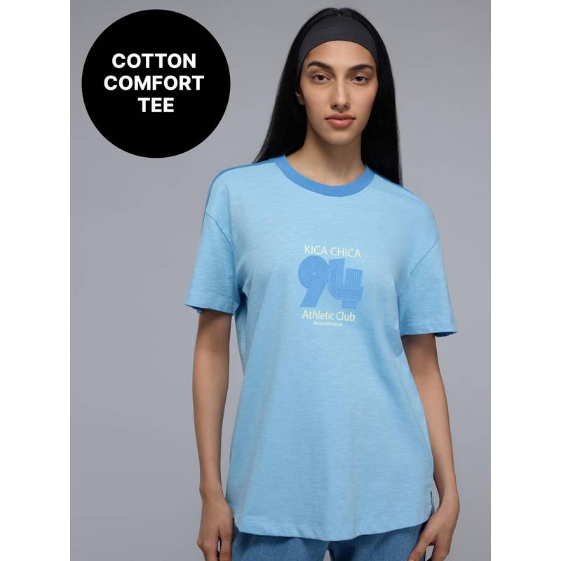 Kica 100%Cotton Colorblock Graphic T-Shirt with Curved Hem For Workout to Weekend KIC035 Green (XS)