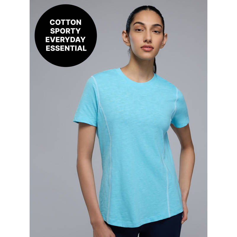 100% Cotton Textured T-Shirt with Sporty Contrast Stitching for Workout to Weekend KIC040 Green(XS)