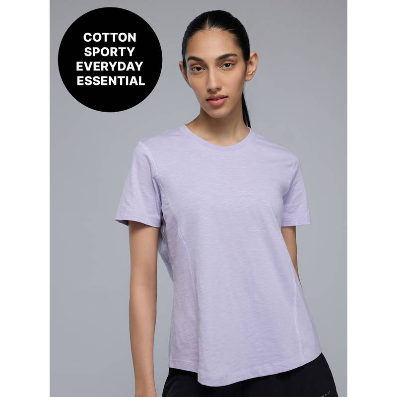 100%Cotton Textured T-Shirt with Sporty Contrast Stitching for Workout to Weekend KIC040 Purple(XS)