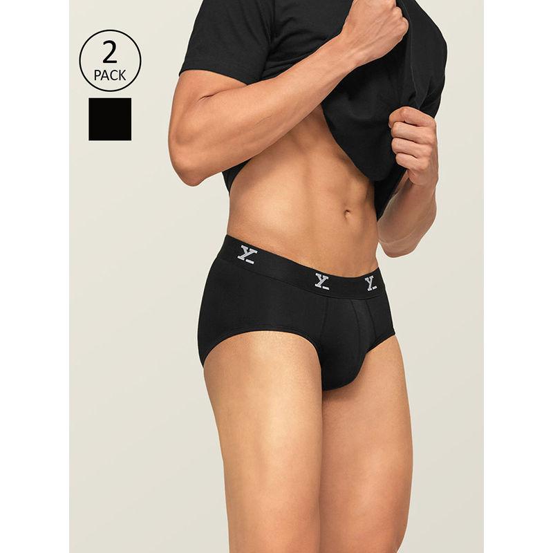 XYXX Ultra Soft Antimicrobial Micro Modal Briefs for Men (Pack of 2) - Black (M)