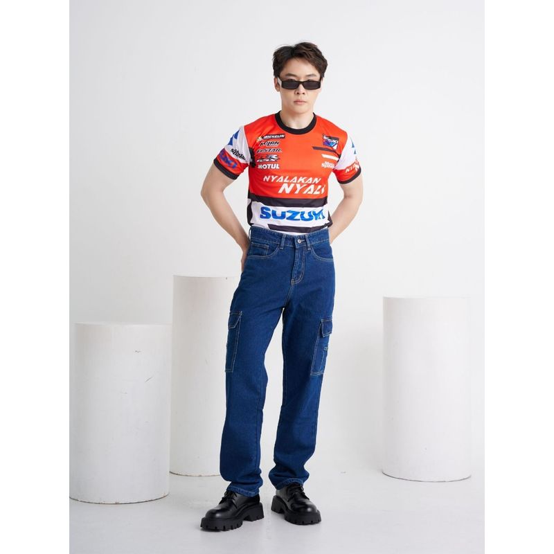 Off Duty India Ink Blue 90'S Fit Cargo Men Jeans - Blue (30)