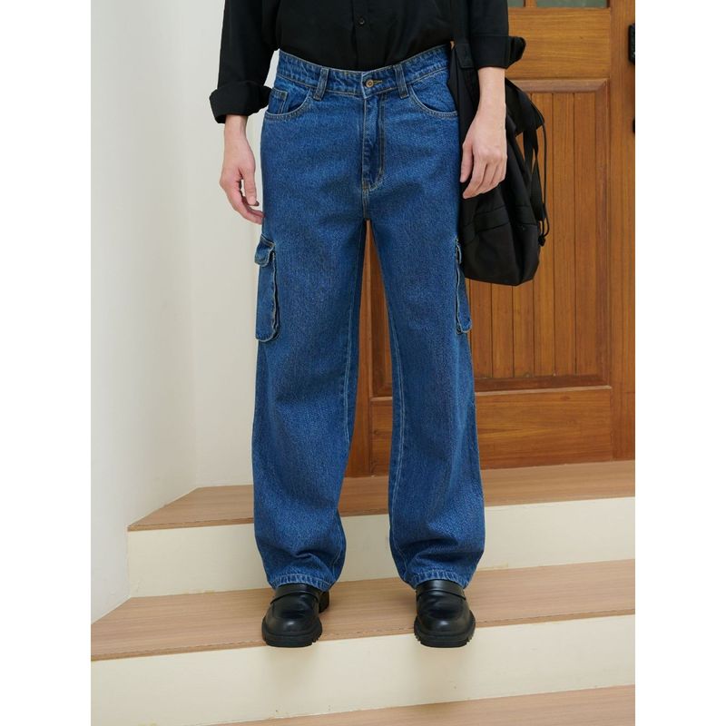 Off Duty India Original Blue Wash Baggy Fit Cargo Men Jeans - Blue (34)