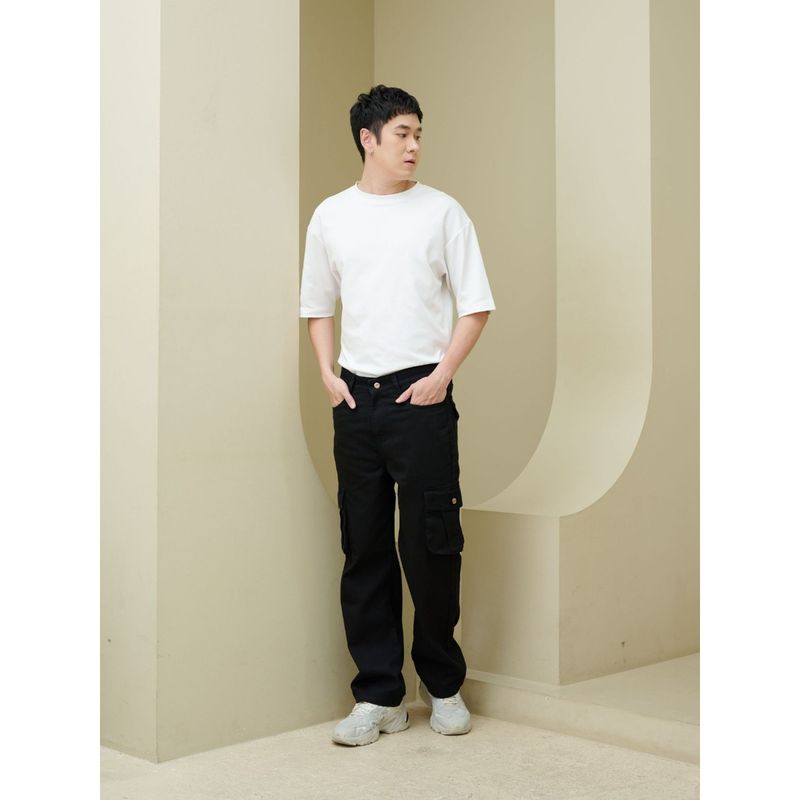 Off Duty India Black Baggy Men Cargo Jeans - Black (28)