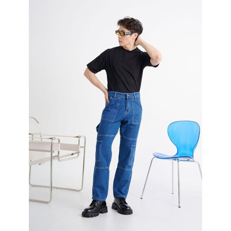 Off Duty India Mid Blue Relaxed Fit Cargo Men Jeans - Blue (30)