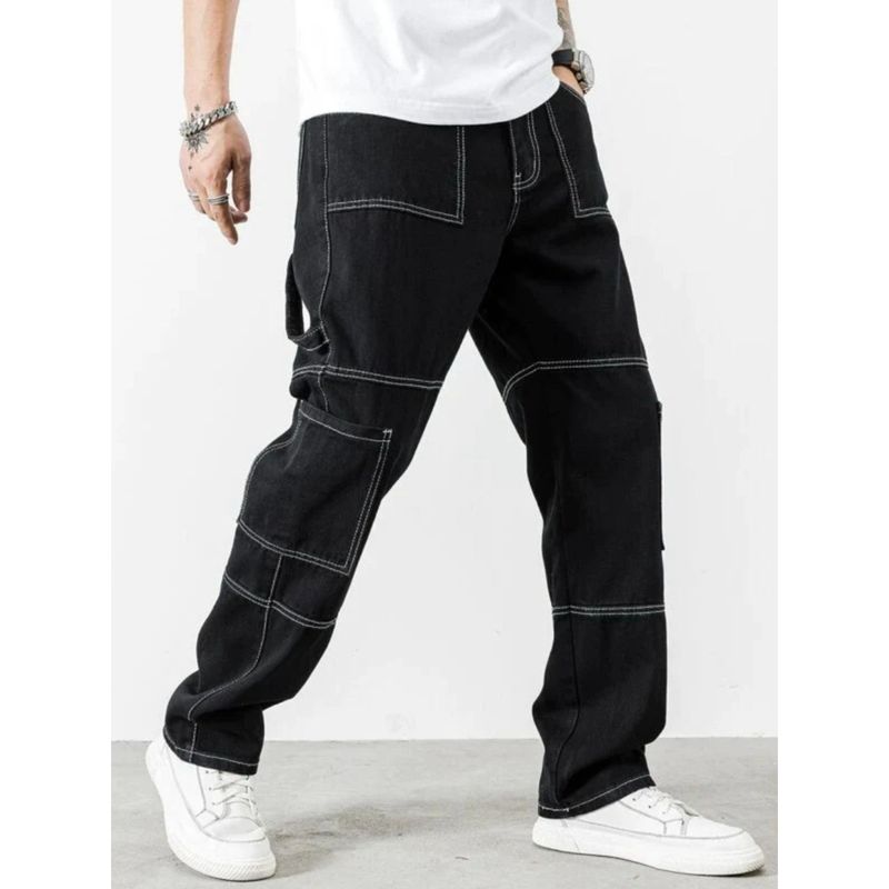 Off Duty India Black Contrast Stitch Carpenter Men Cargo Denims - Black (34)