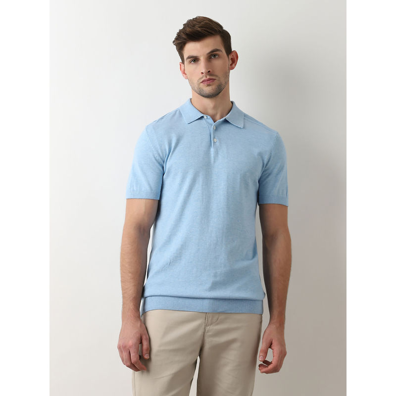 Selected Light Blue Knitted Polo Tshirt (XL)